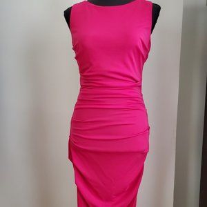 Nicole Miller Sleeveless Fuchsia Ruched Dress with Open Back Keyhole USA 4